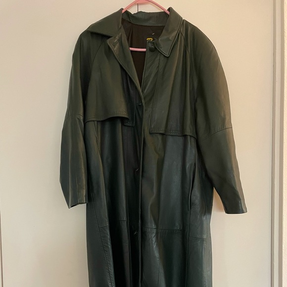 Vintage Jackets & Blazers - Forest Green Long Leather Jacket